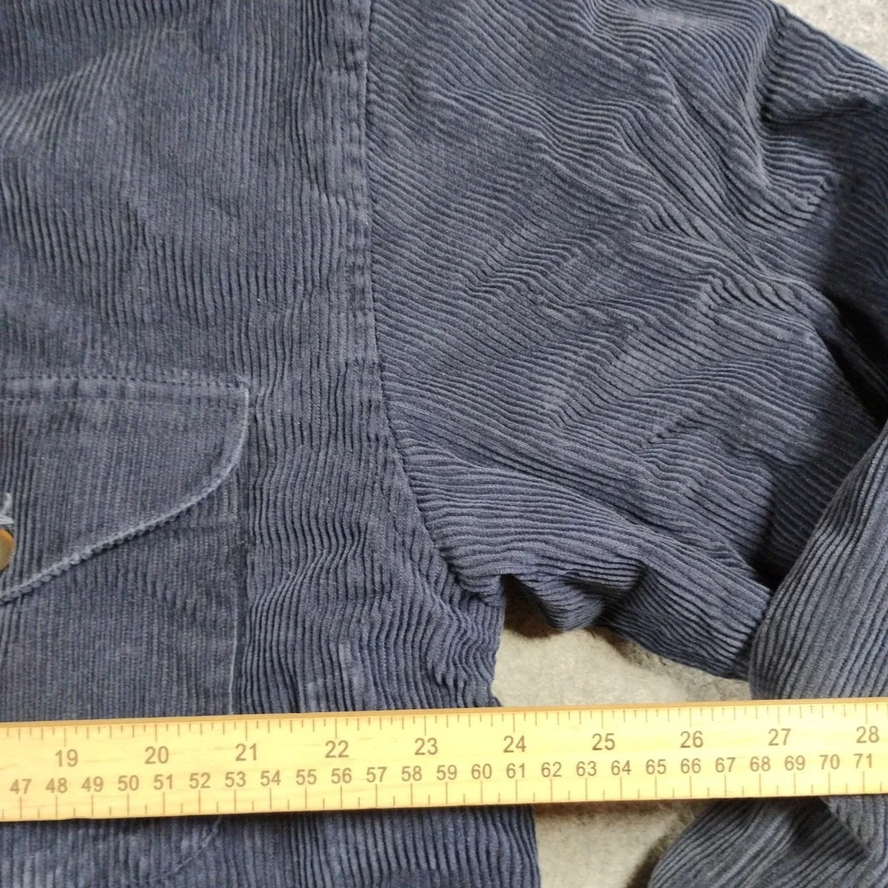 Vintage Nautica Corduroy Jacket Mens Large Blue Leather Collar Plaid Quilt Lined